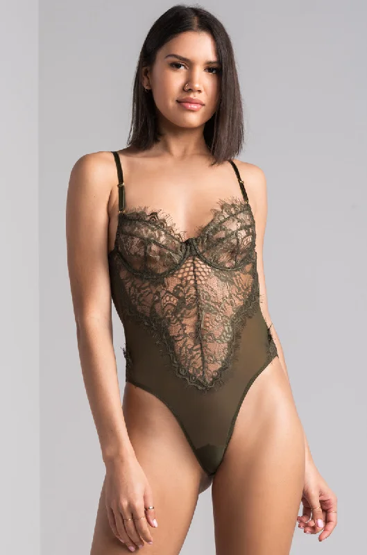 SEXY LACE DRESSY BODYSUIT OLIVE