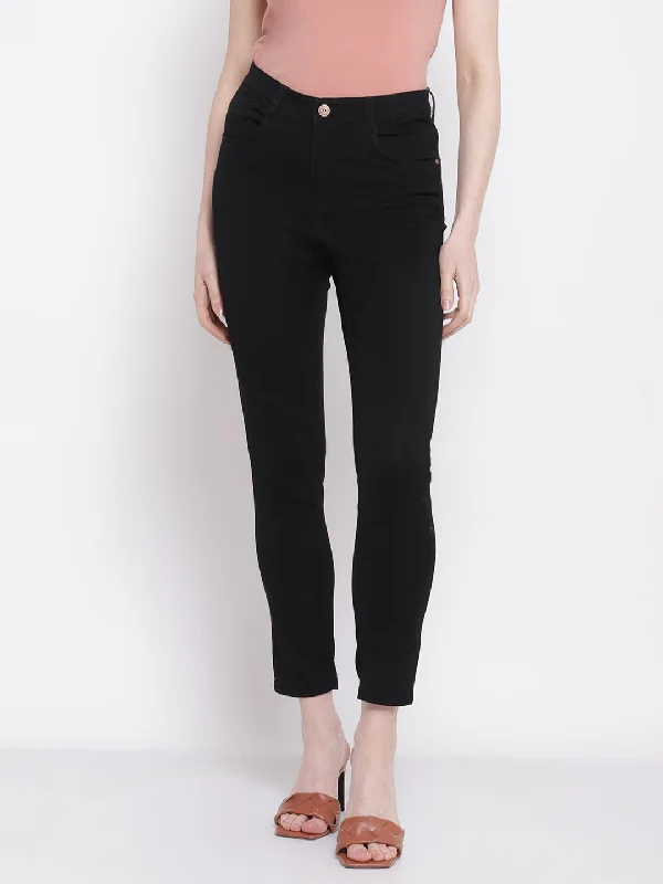 Women's Casual Skinny Fit Black No Fade Mid rise Jeans